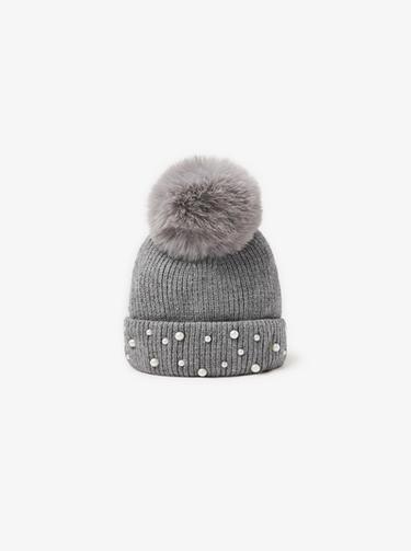 RIBBED HAT WITH PEARLS