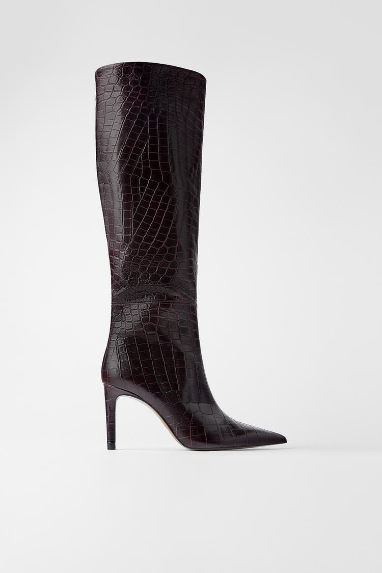 Image 2 of ANIMAL PRINT LEATHER HEELED BOOTS from Zara