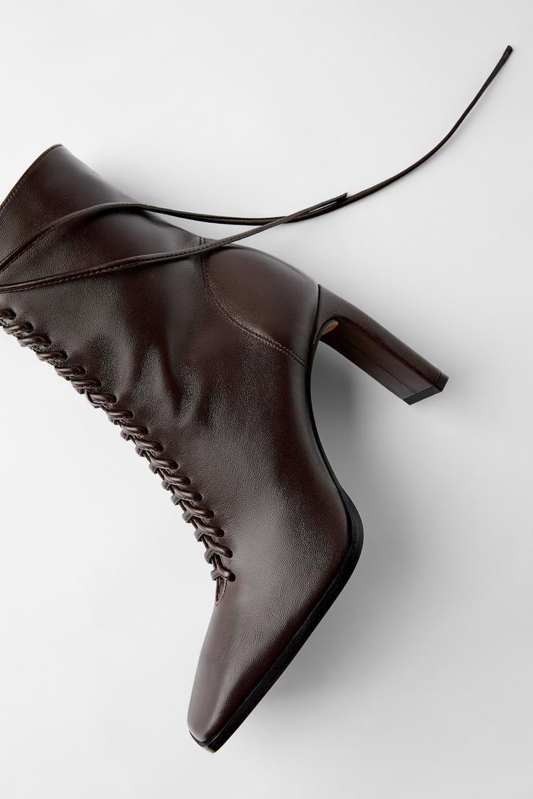 Lace Up Leather High Heel Ankle Boots Zara South Africa