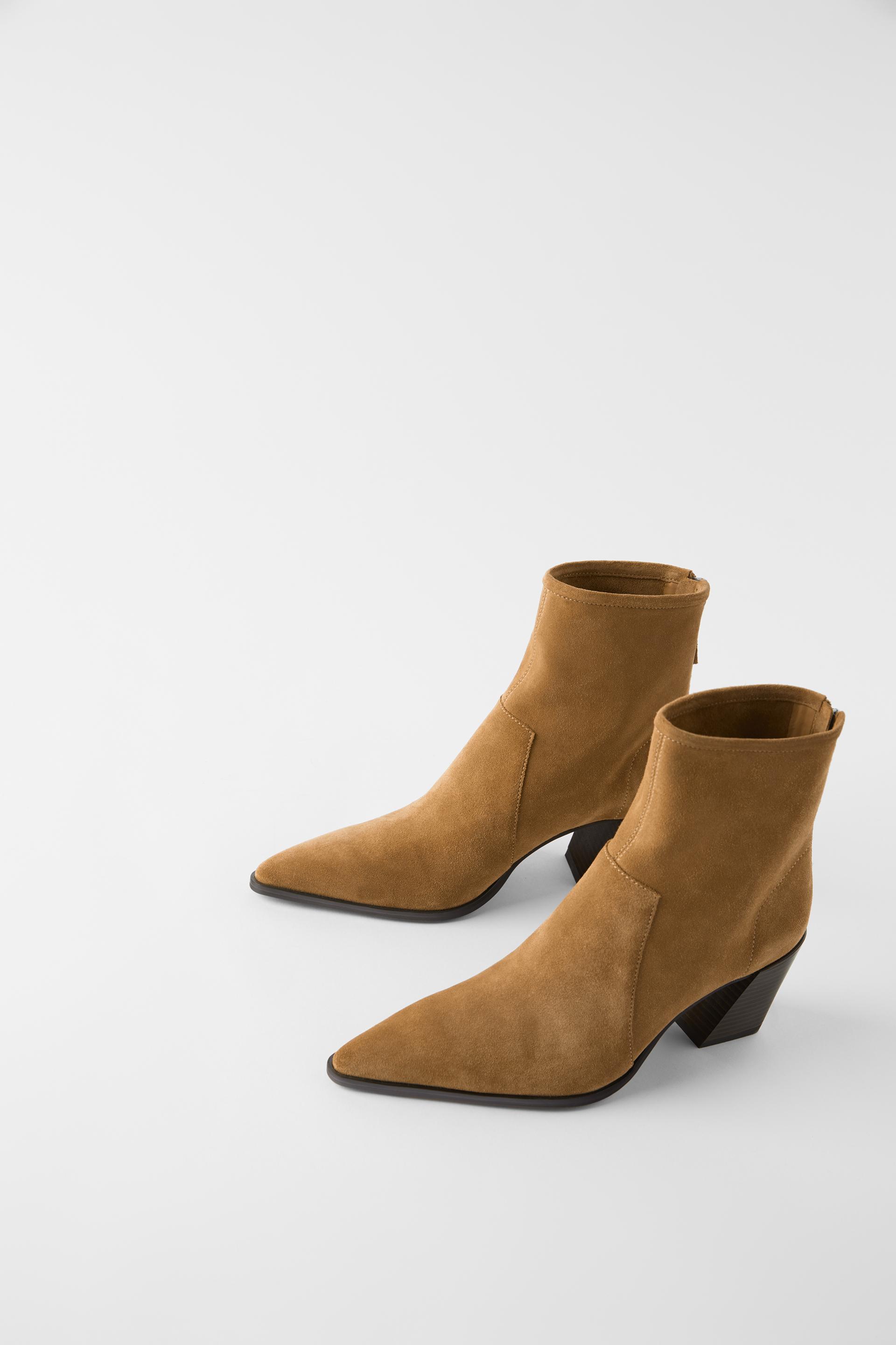 Soft Split Leather Heeled Ankle Boots Zara United States