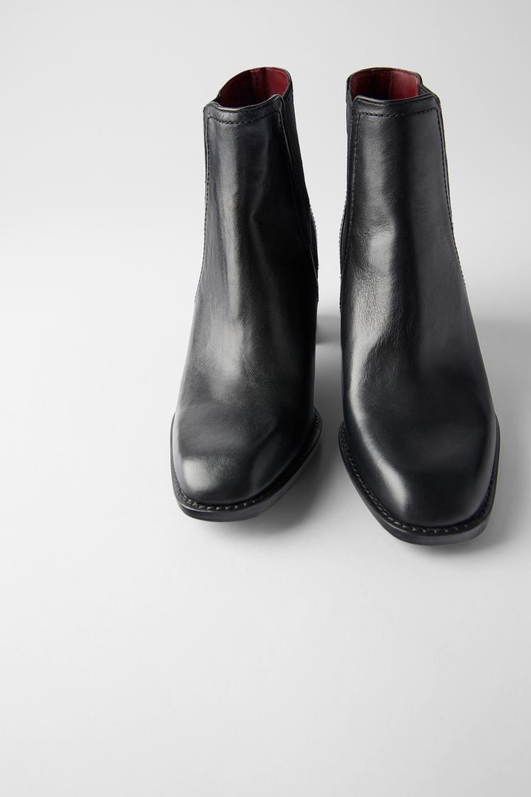 Leather Stretch Heeled Ankle Boots Zara United Kingdom