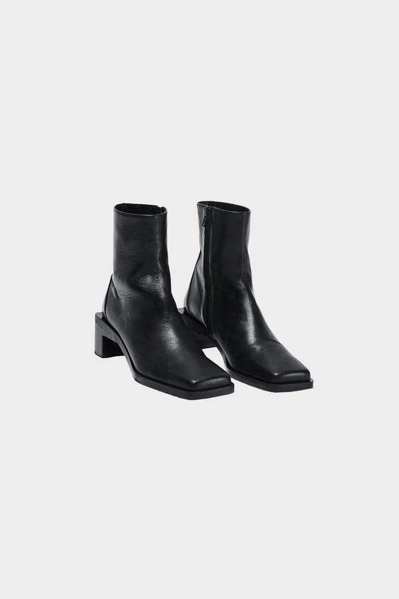 Image 1 of SQUARE TOED HIGH HEEL LEATHER ANKLE BOOTS from Zara