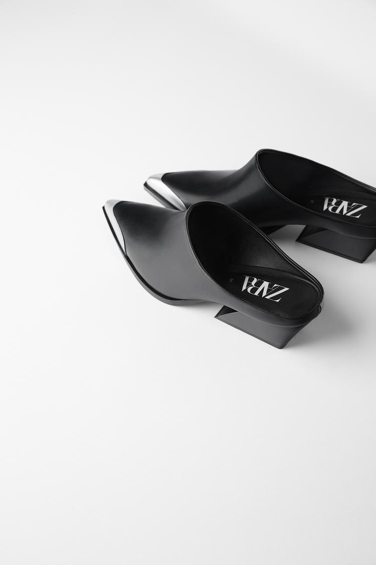 Leather Cowboy Heel Mules Zara India