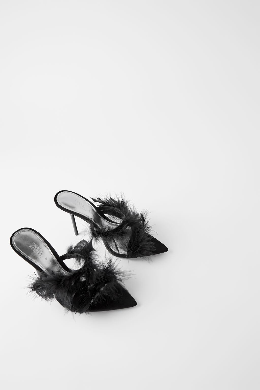 Image 1 of BLUE COLLECTION LEATHER HIGH-HEEL MULES WITH FEATHERS from Zara