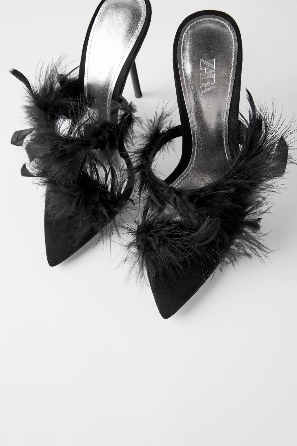 Image 4 of BLUE COLLECTION LEATHER HIGH-HEEL MULES WITH FEATHERS from Zara