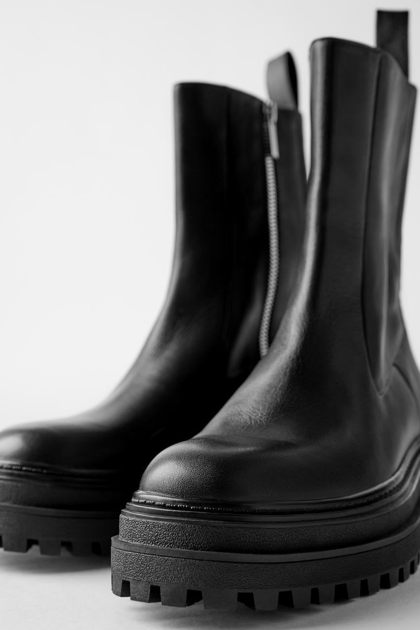 flat leather ankle boots with track