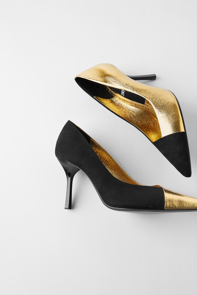 Two Tone High Heel Shoes With Metallic Trims Zara India