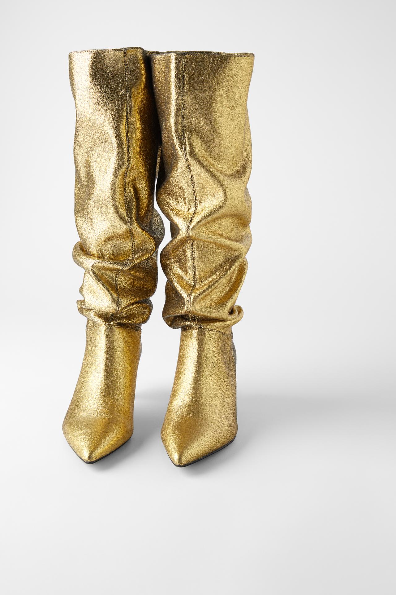 Image 1 of METALLIC KITTEN HEEL BOOTS from Zara