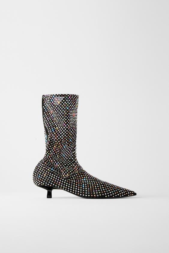 BEJEWELLED MESH KITTEN HEEL ANKLE BOOTS