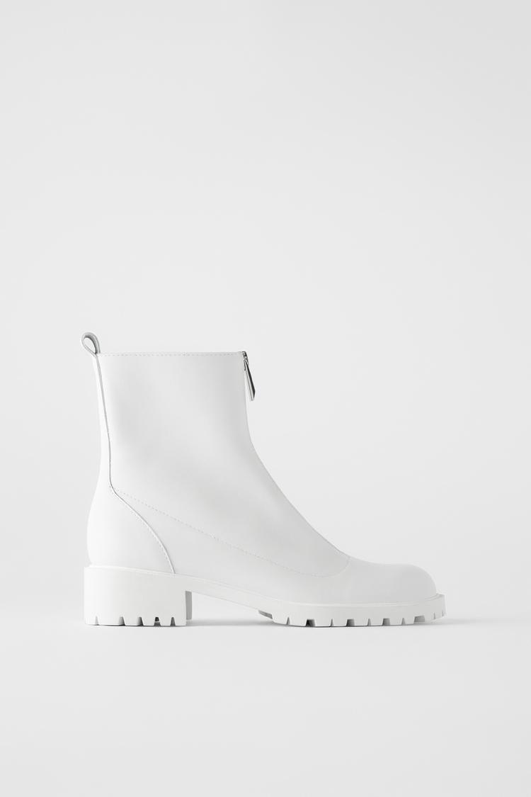 Flat Leather Ankle Boots With Zip Trf Zara Australia