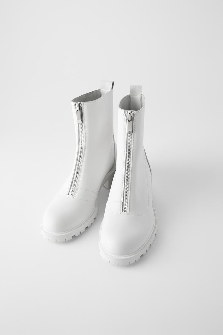 Flat Leather Ankle Boots With Zip Trf Zara Australia
