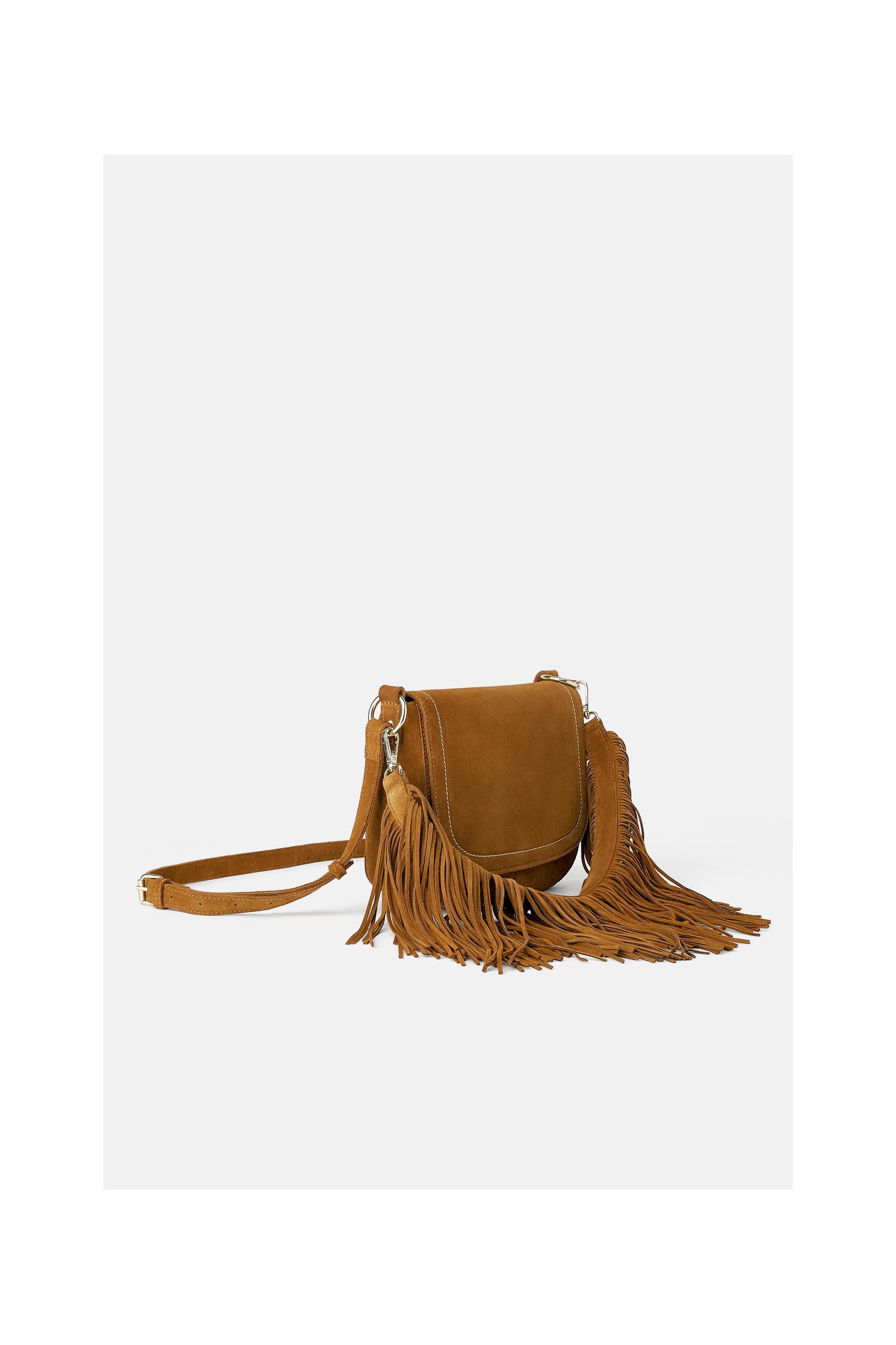 Split Leather Fringed Crossbody Bag