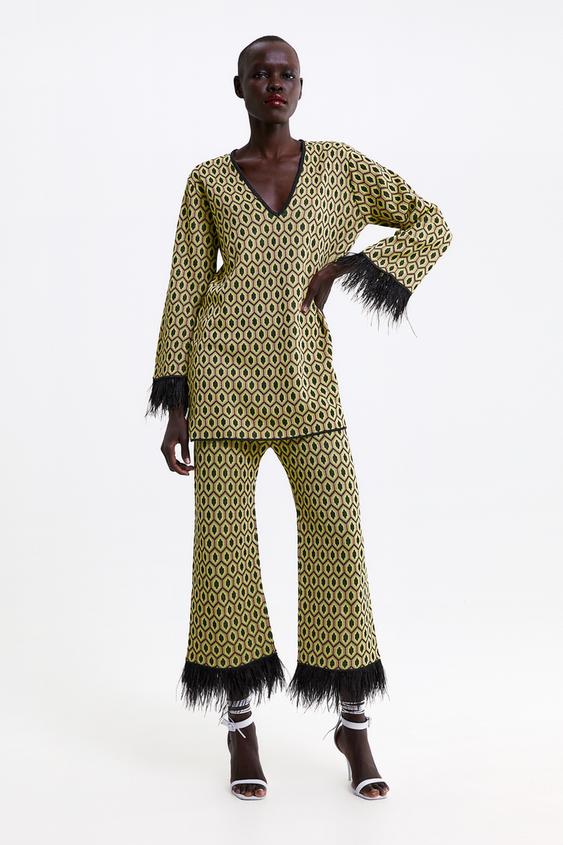 Image 1 of JACQUARD SWEATER WITH FEATHER TRIMS from Zara