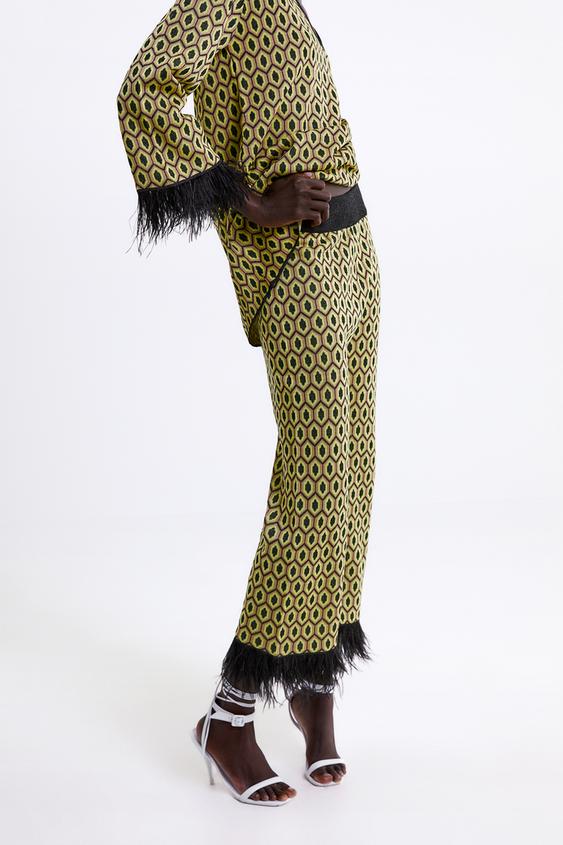 Image 2 of JACQUARD TROUSERS WITH FEATHER TRIMS from Zara