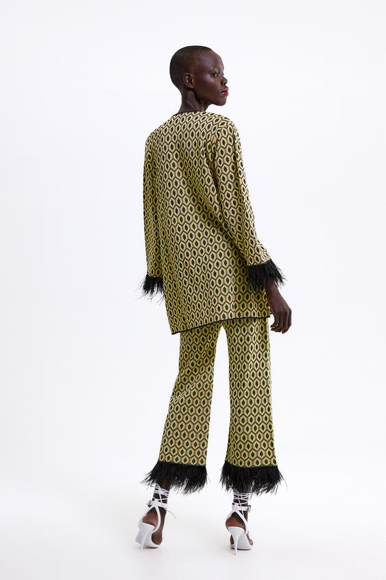 Image 3 of JACQUARD TROUSERS WITH FEATHER TRIMS from Zara