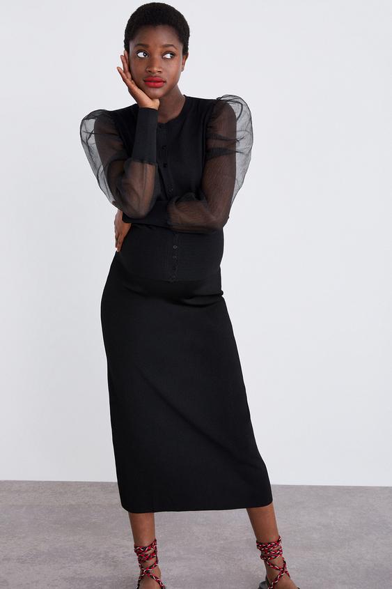 Image 2 of KNIT CARDIGAN WITH ORGANZA SLEEVES from Zara