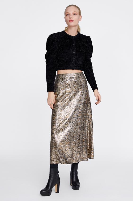 Image 1 of SNAKESKIN PRINT SEQUIN SKIRT from Zara
