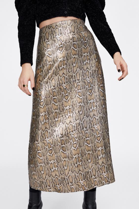 Image 2 of SNAKESKIN PRINT SEQUIN SKIRT from Zara