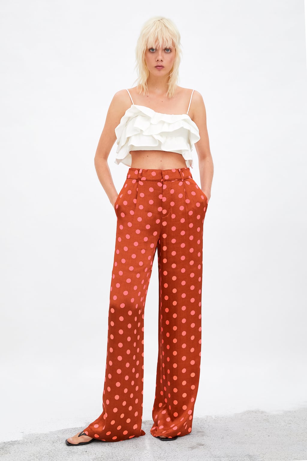 Image 1 of LIMITED EDITION POLKA DOT WIDE-LEG TROUSERS from Zara