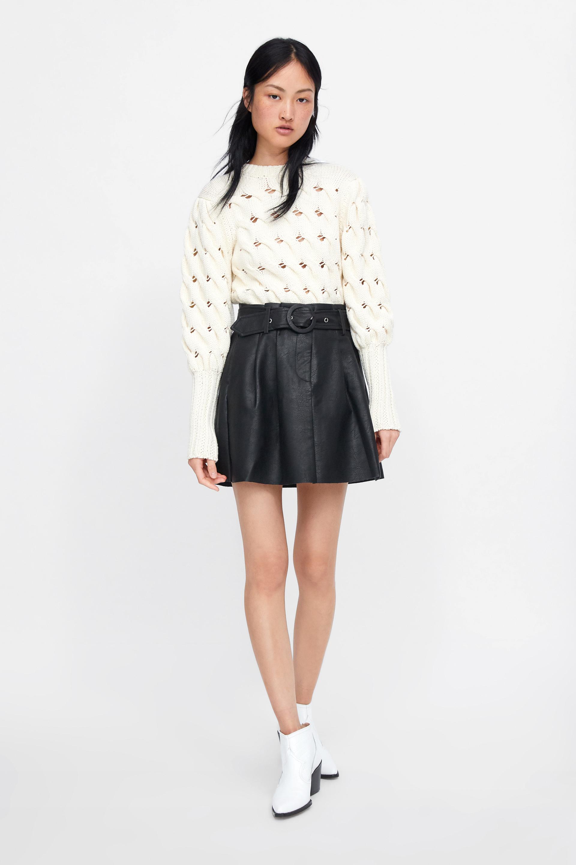 Faux Leather Mini Skirt With Belt Skirts Woman Zara United Kingdom