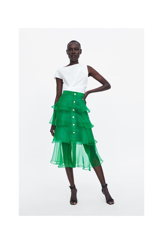 Image 1 of ORGANZA SKIRT WITH RHINESTONE BUTTONS from Zara