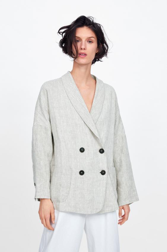 Image 2 of DOUBLE-BREASTED LINEN BLAZER from Zara