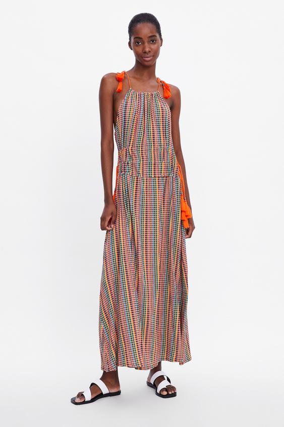 Image 1 of MULTICOLOURED DRESS WITH STRAPS from Zara