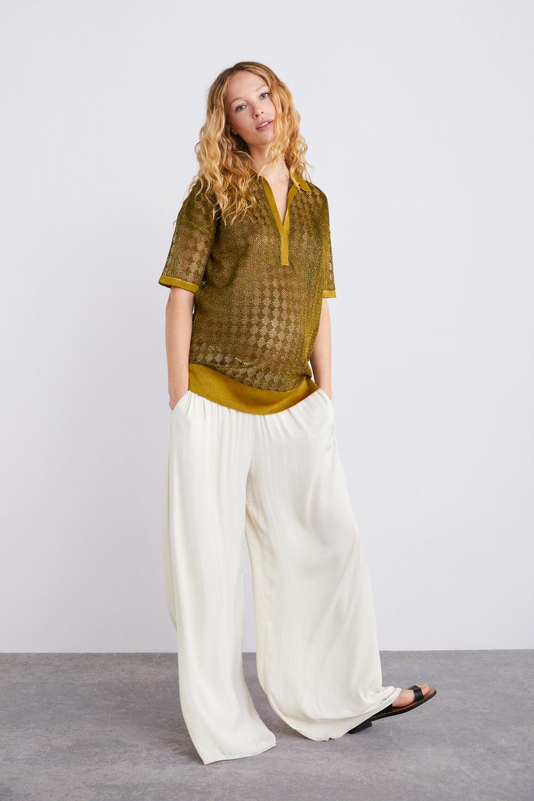 Pantalon Ancho Fluido Zara Espana