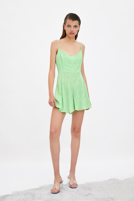 Short Jumpsuit With Floral Hair Ties Mini Dresses Trf Sale