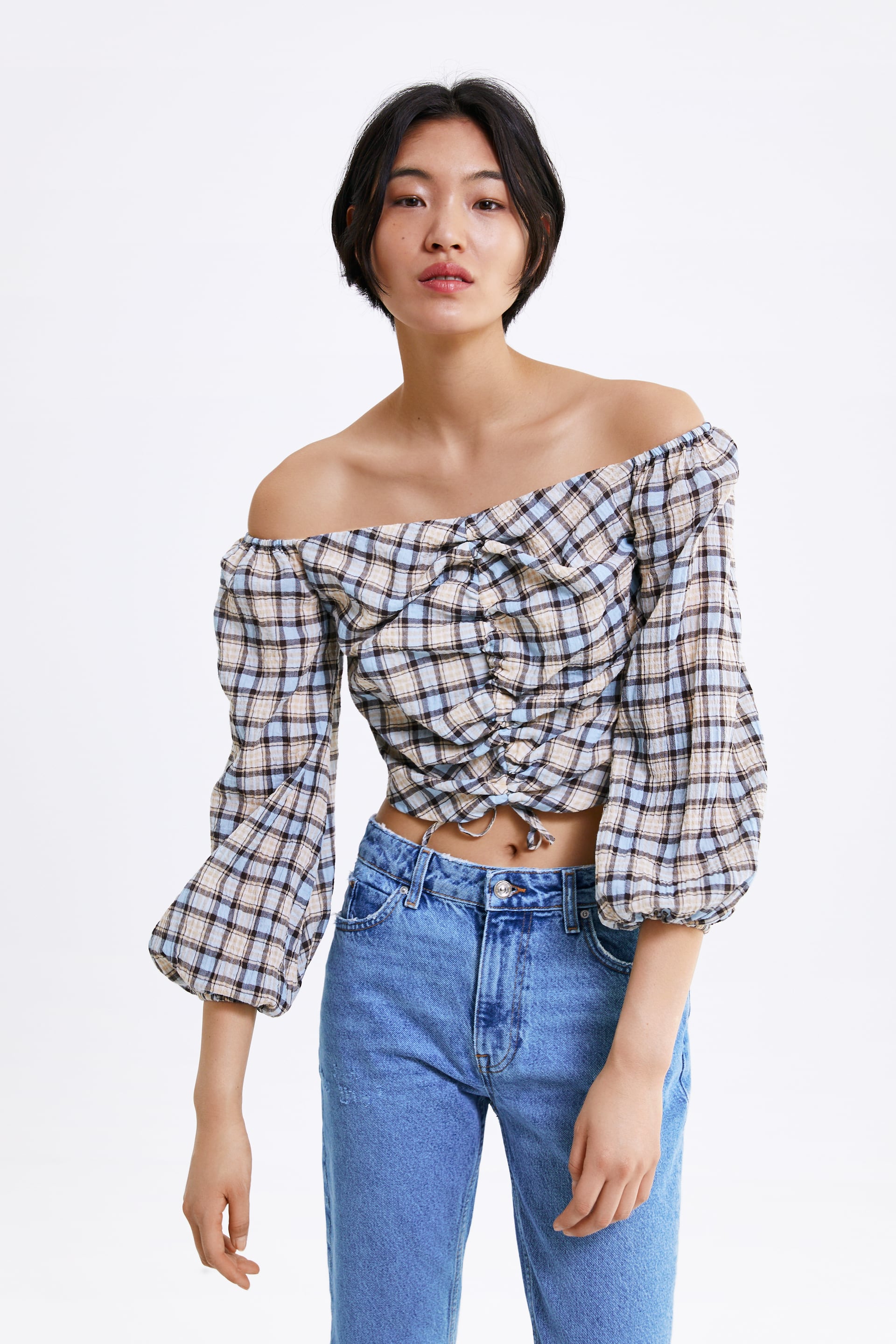 Image 2 of CHECKED CROP TOP from Zara