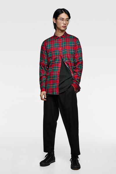 Men S Printed Shirts Online Zara United States Flowy Checkered Shirt