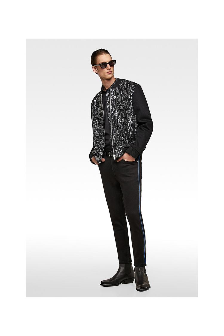 Sequined Denim Bomber Jacket Zara Peru Peru