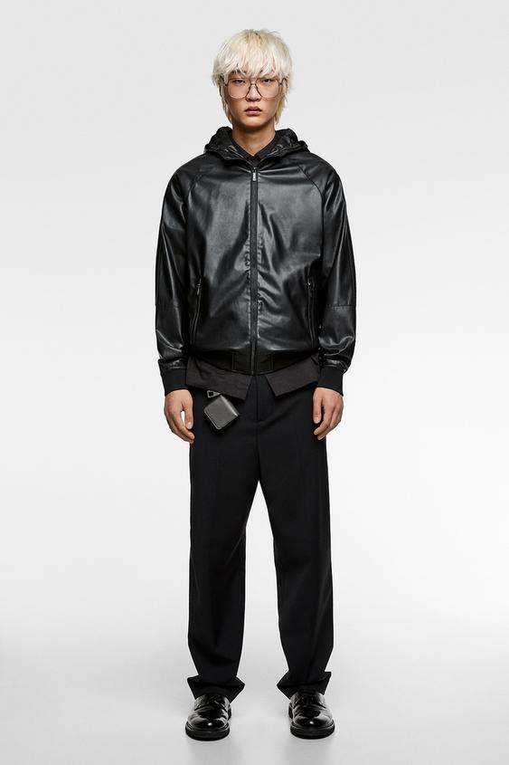 Faux Leather Jacket With Hood View All Jackets Man Zara Faux Leather Jacket With Hood View