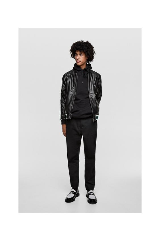 Faux Leather Er Jacket With Stripes