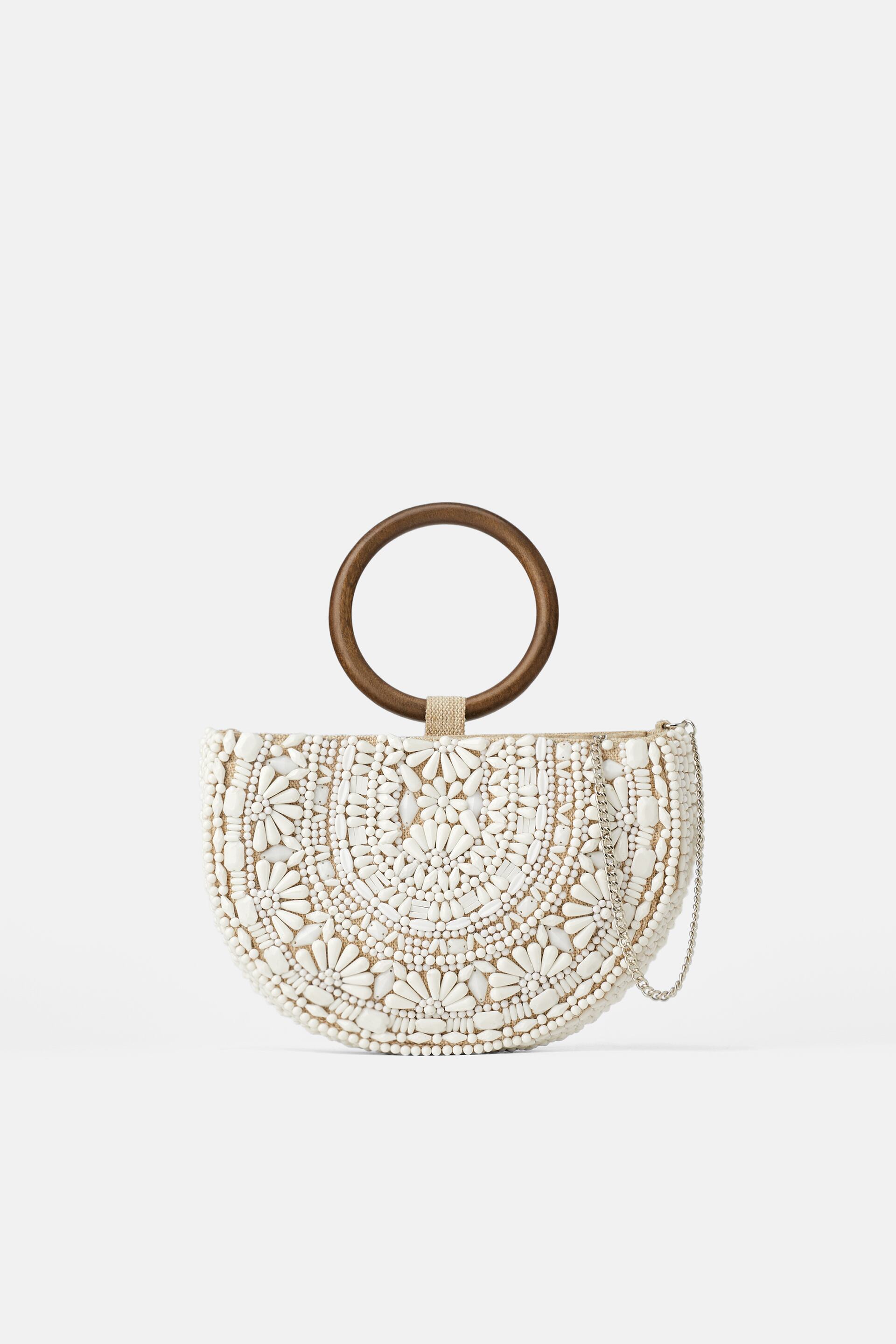 Image 2 of OVAL SHOULDER BAG IN NATURAL FIBER WITH BEADS by Zara