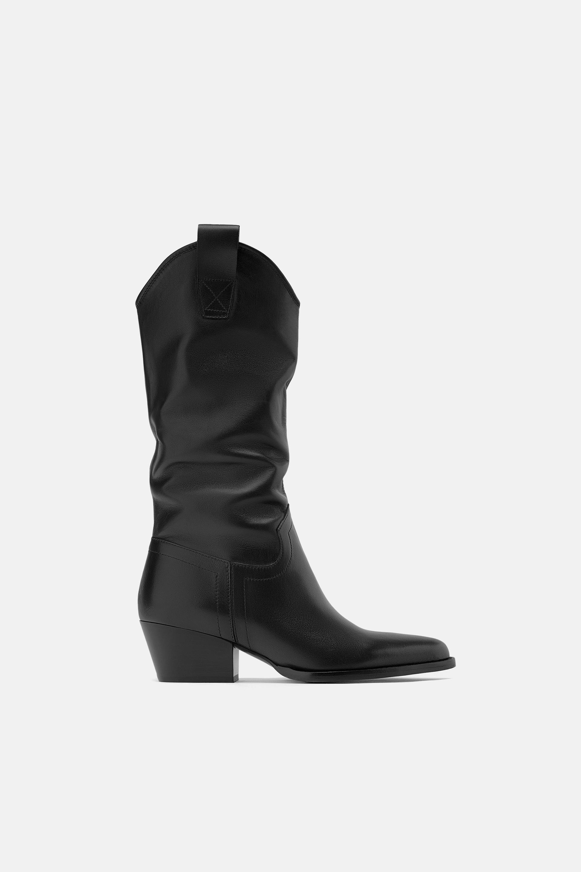 Leather Cowboy Heel Boots