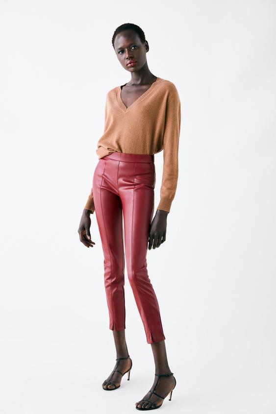 Faux Leather Leggings Pants Woman Zara South Africa Faux Leather Leggings Details