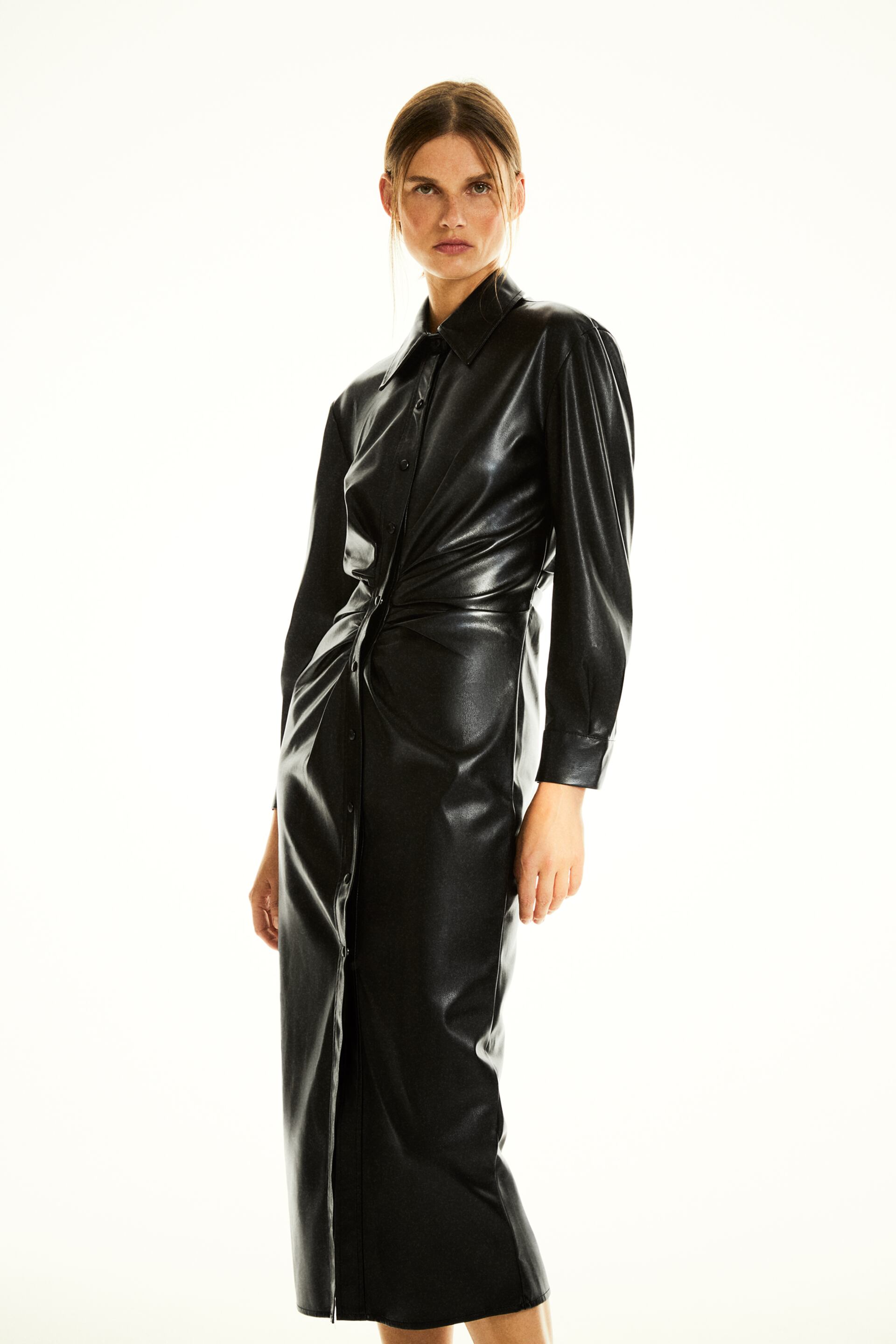 Our Selection Of The Best Winter Dresses Of 2020. Faux Leather Shirt Dress from Zara.