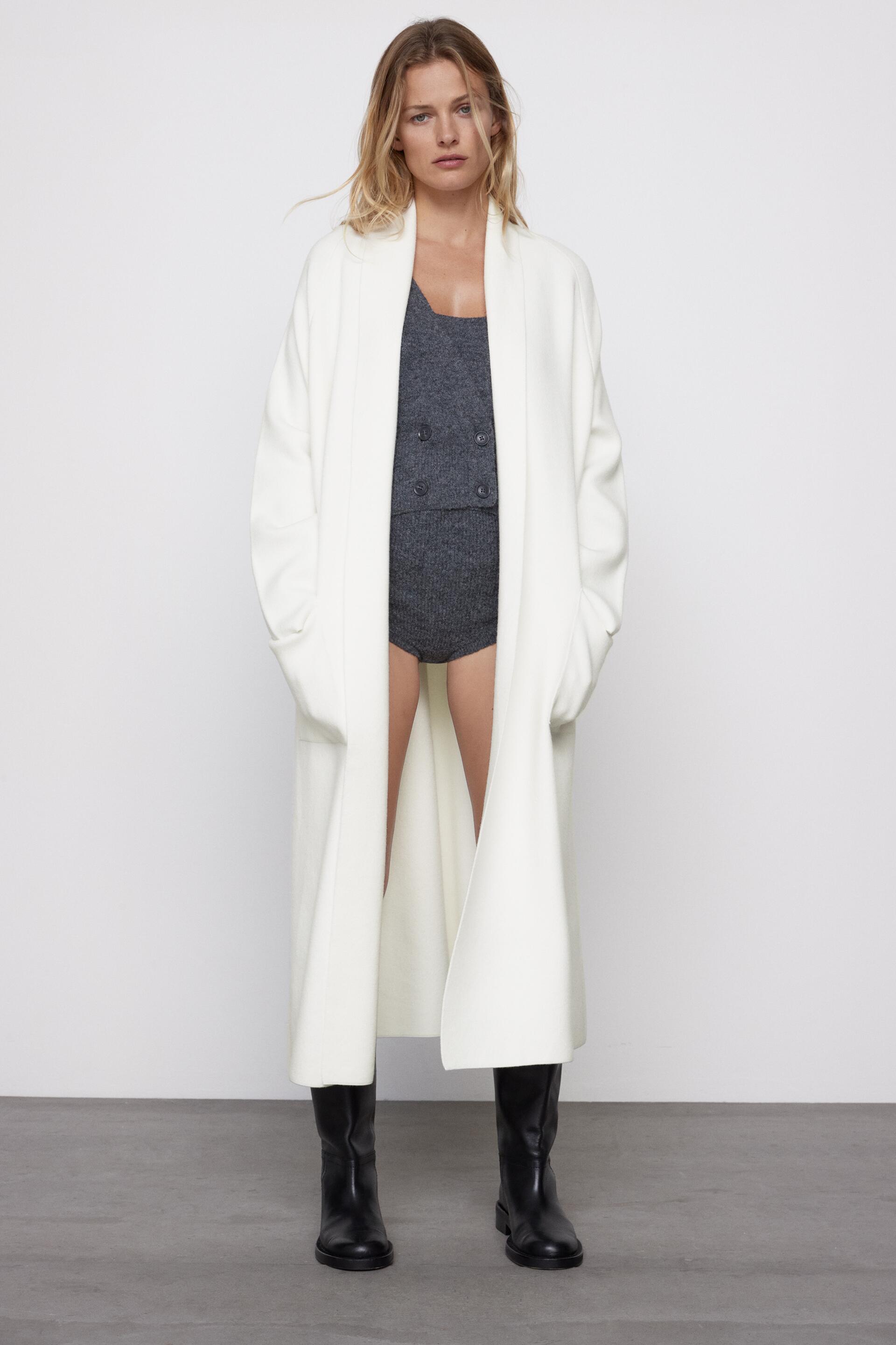 Zara long knit coat white Clearance