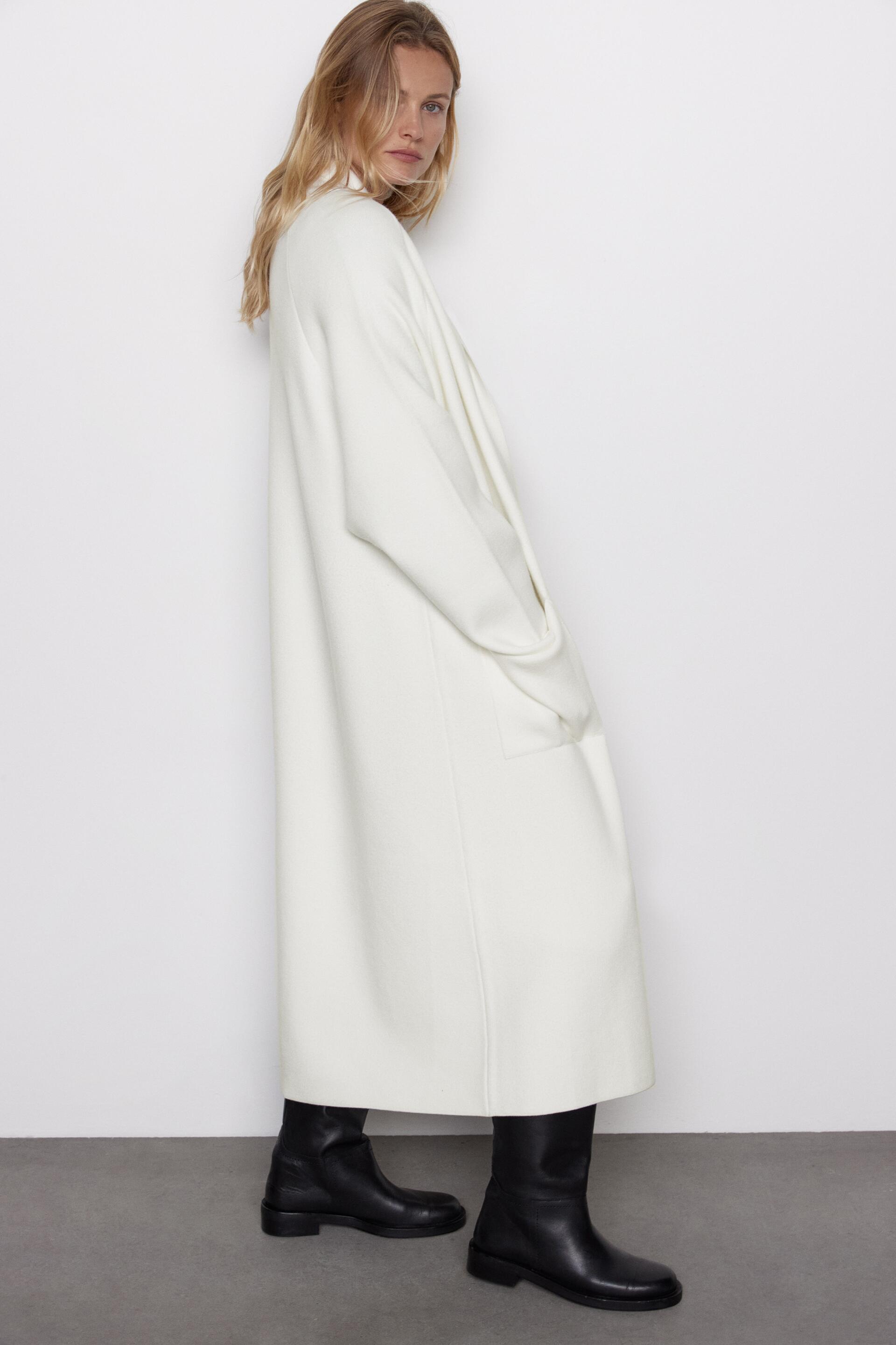 Zara long knit coat white Clearance
