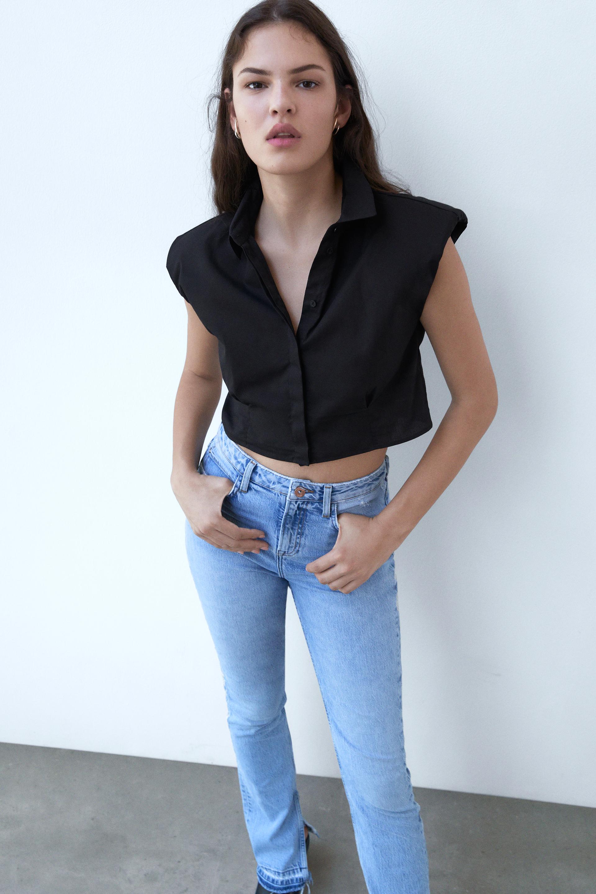 Poplin Shirt With Shoulder Pads Zara International
