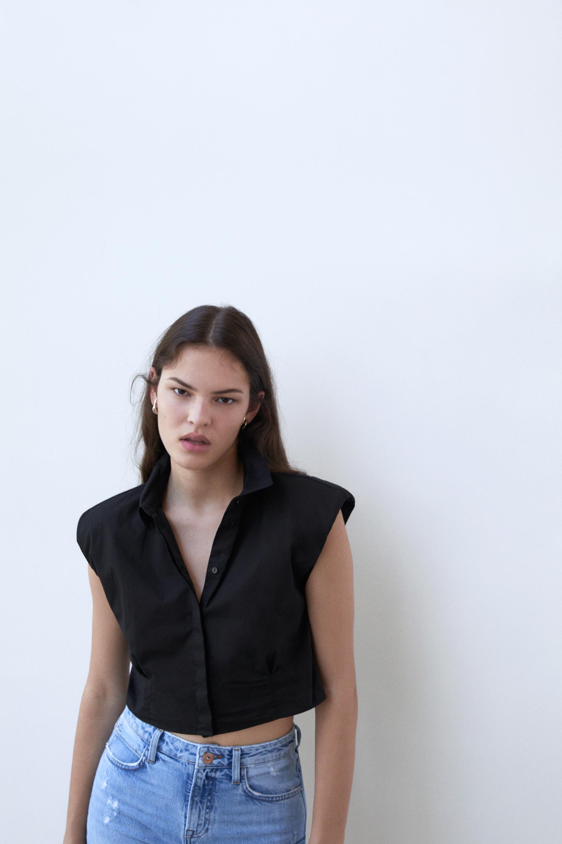 Poplin Shirt With Shoulder Pads Zara International