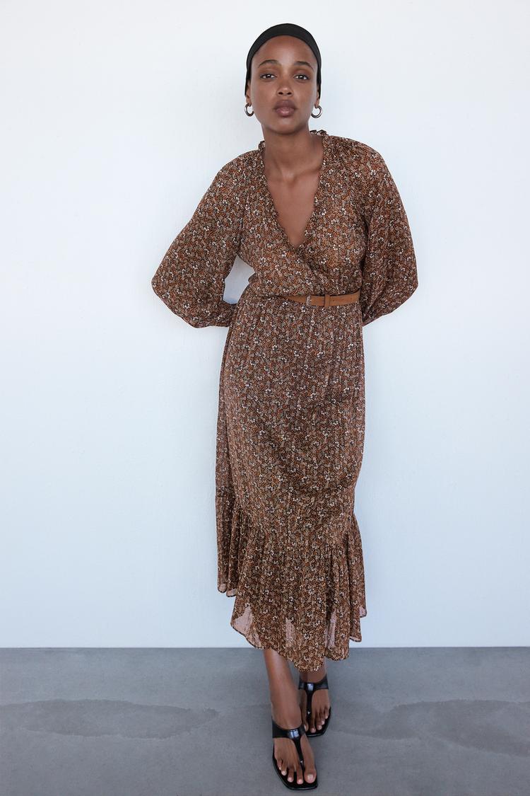 ベルト付きプリント地ミディ丈ワンピース Zara Japan 日本