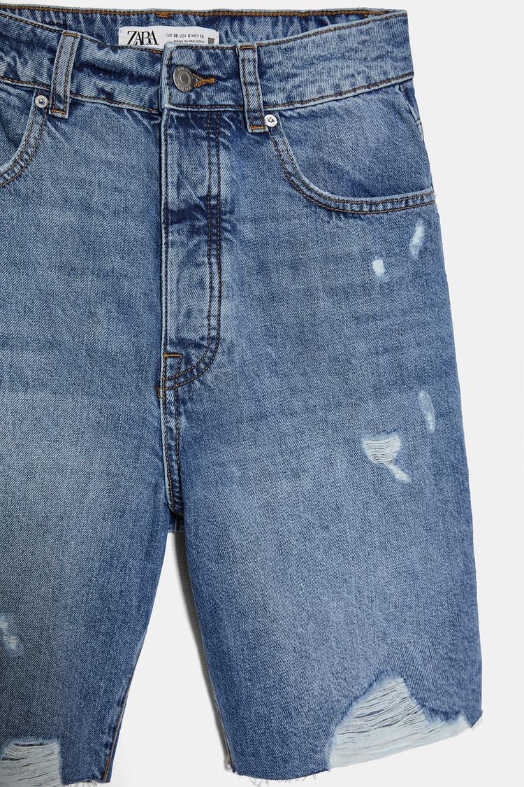 Ripped Denim Bermuda Shorts Zara Spain