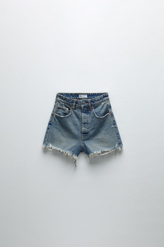 HI-RISE FRAYED DENIM SHORTS TRF