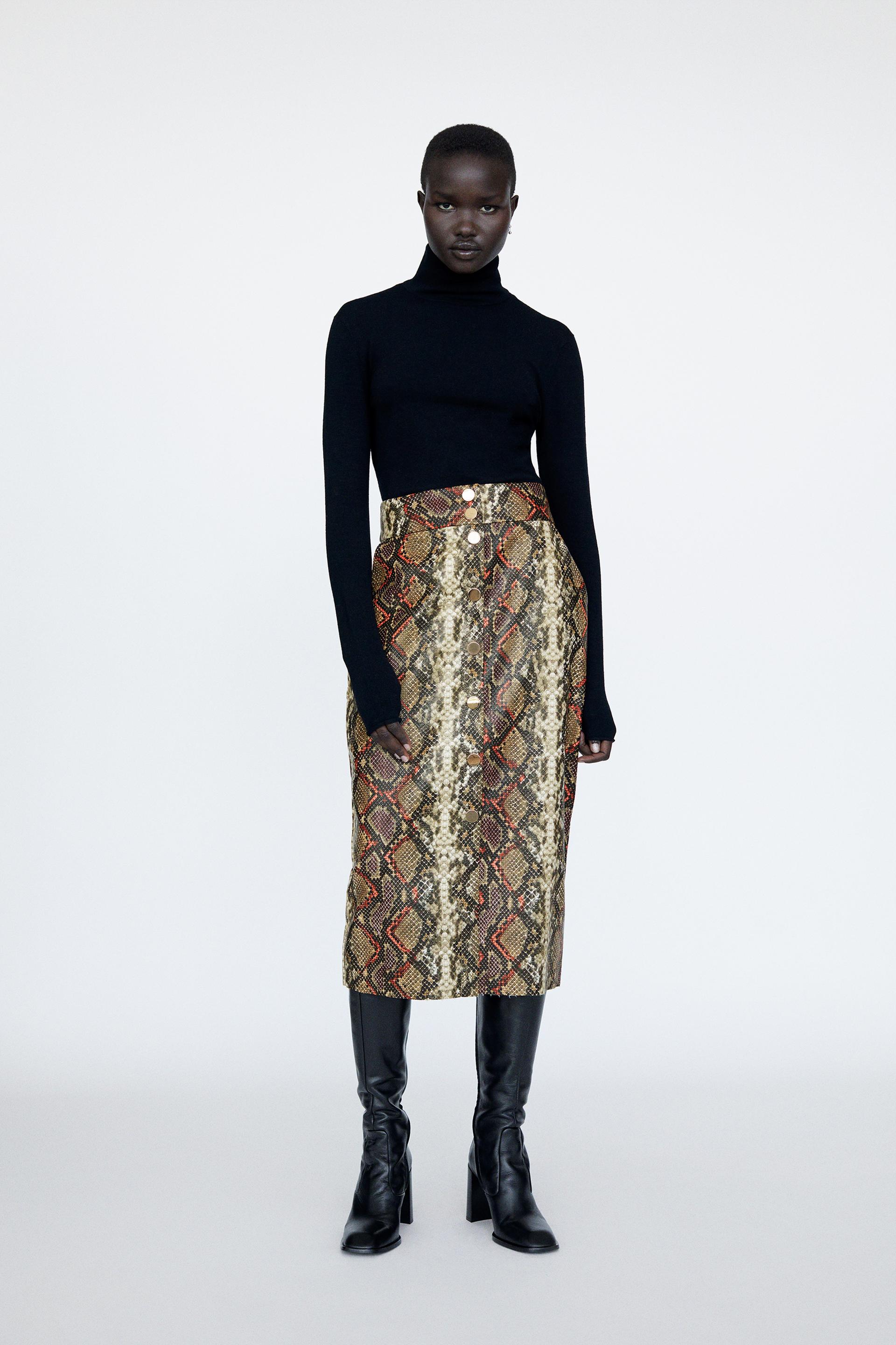 yilan derisi desenli suni deri etek