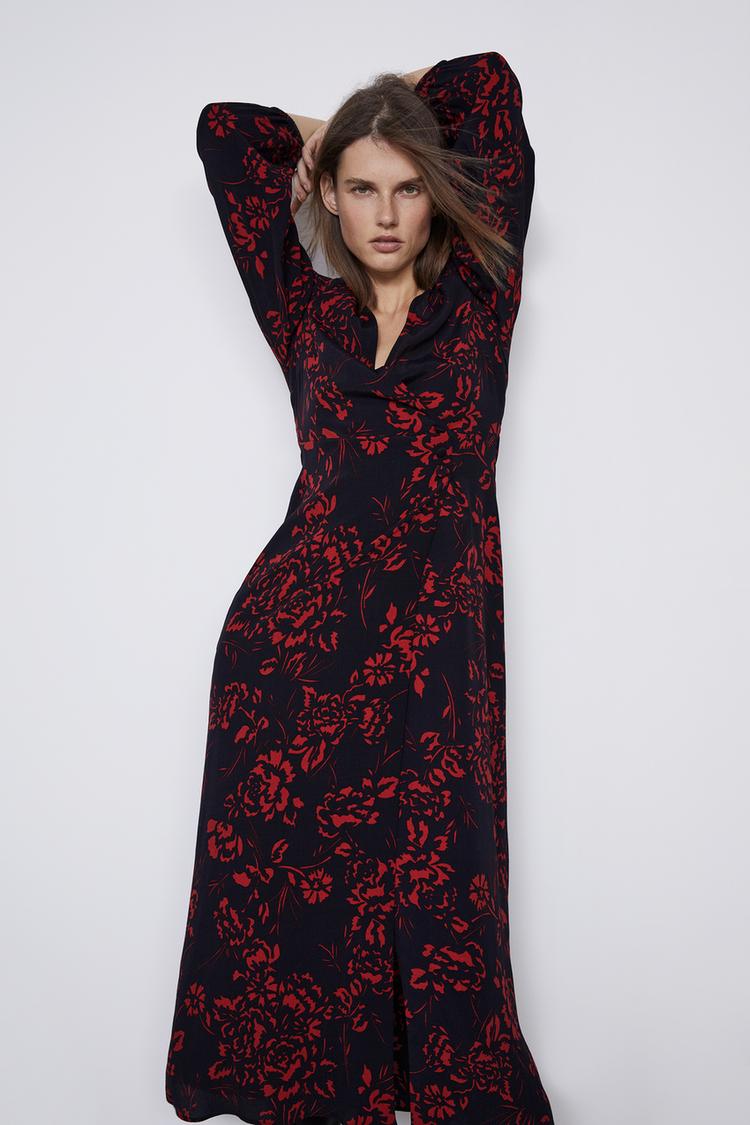 zara red midi dress