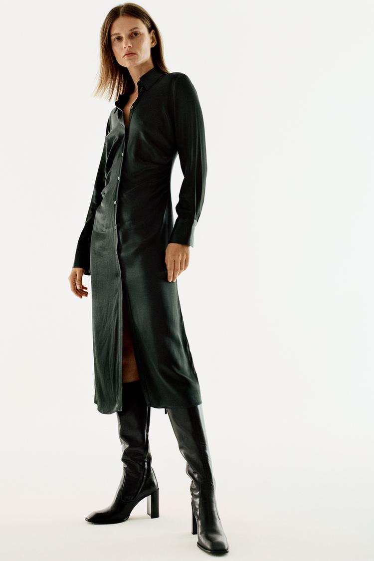 ギャザー入りサテンワンピース Zara Japan 日本