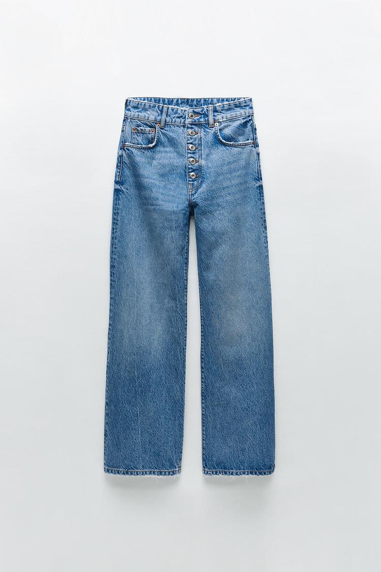 Zw Premium Wide Leg Button Fly Jeans In Sentinel Blue Zara United States