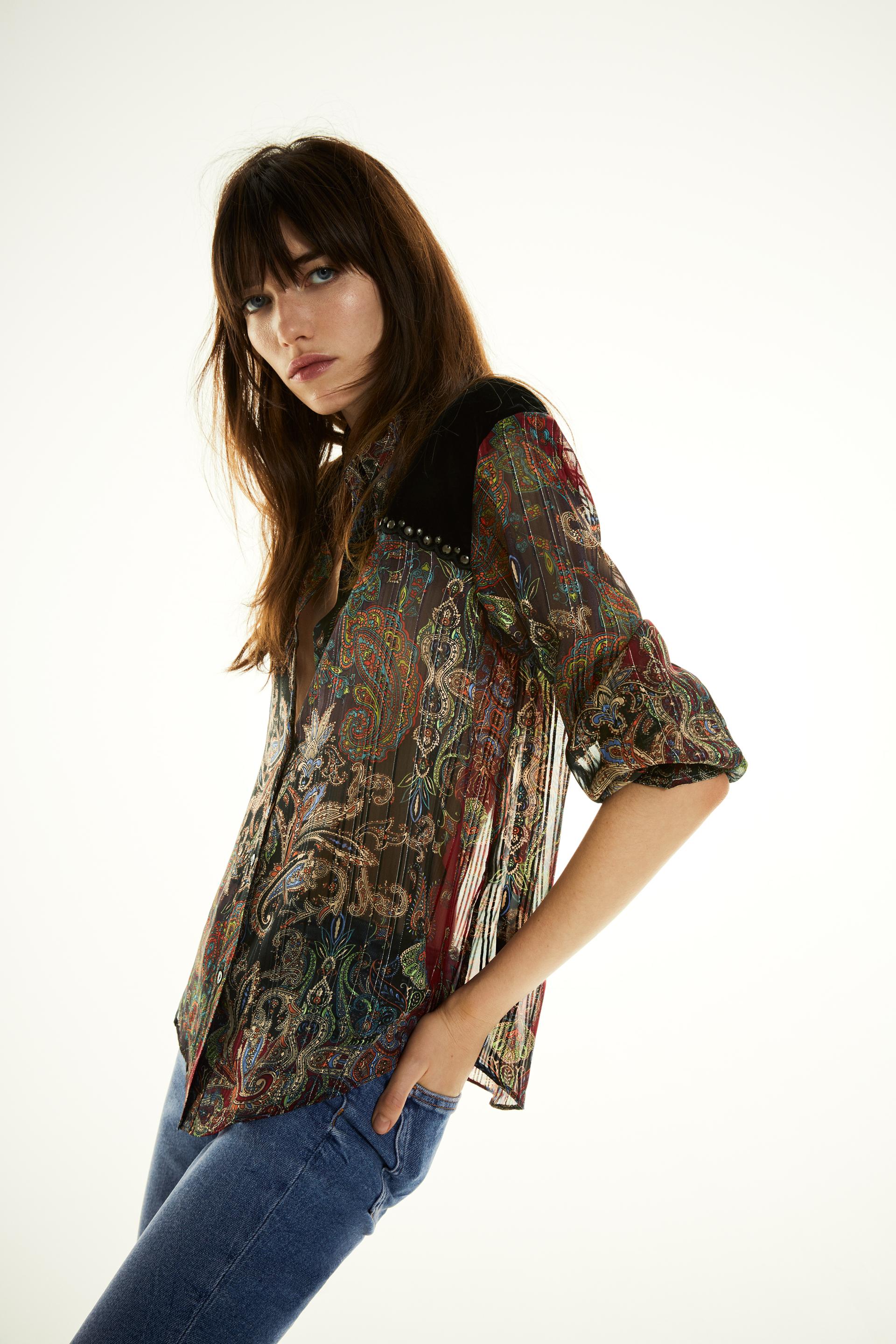 Zara printed velvet blouse Clearance